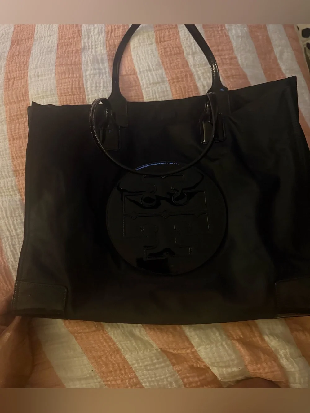 Tory Burch Black Nylon Logo Tote. Used really good condition